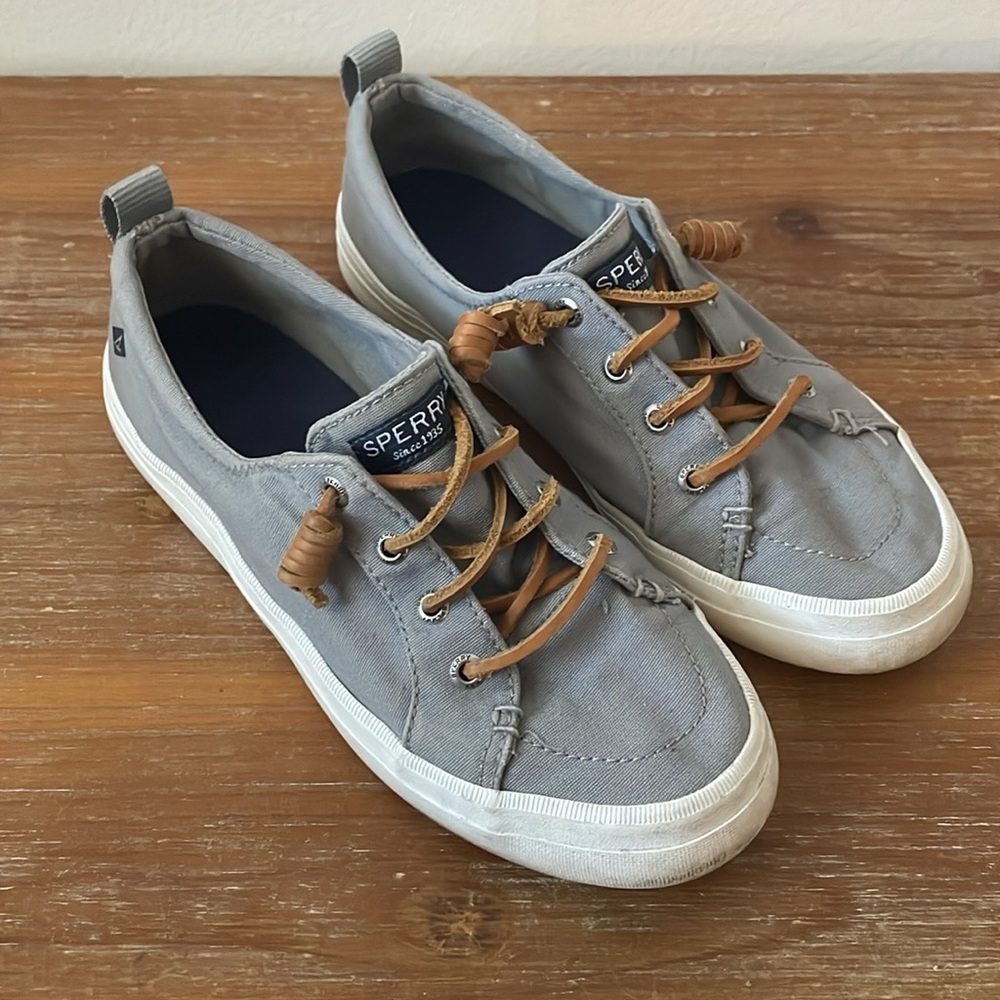 Sperry Women’s Size 6 Crest Vibe Canvas Ankle Boat Shoes Gray Preppy Coastal‎